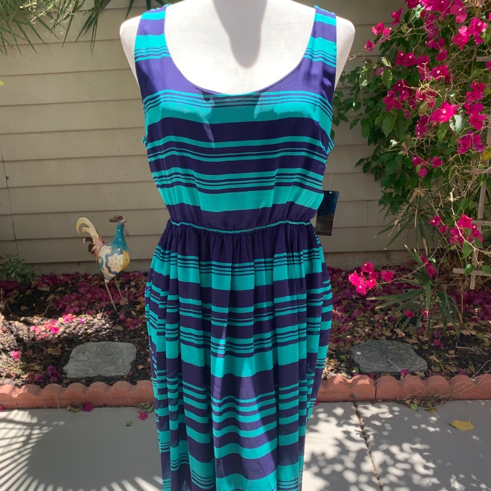 Blue and green striped summer dress